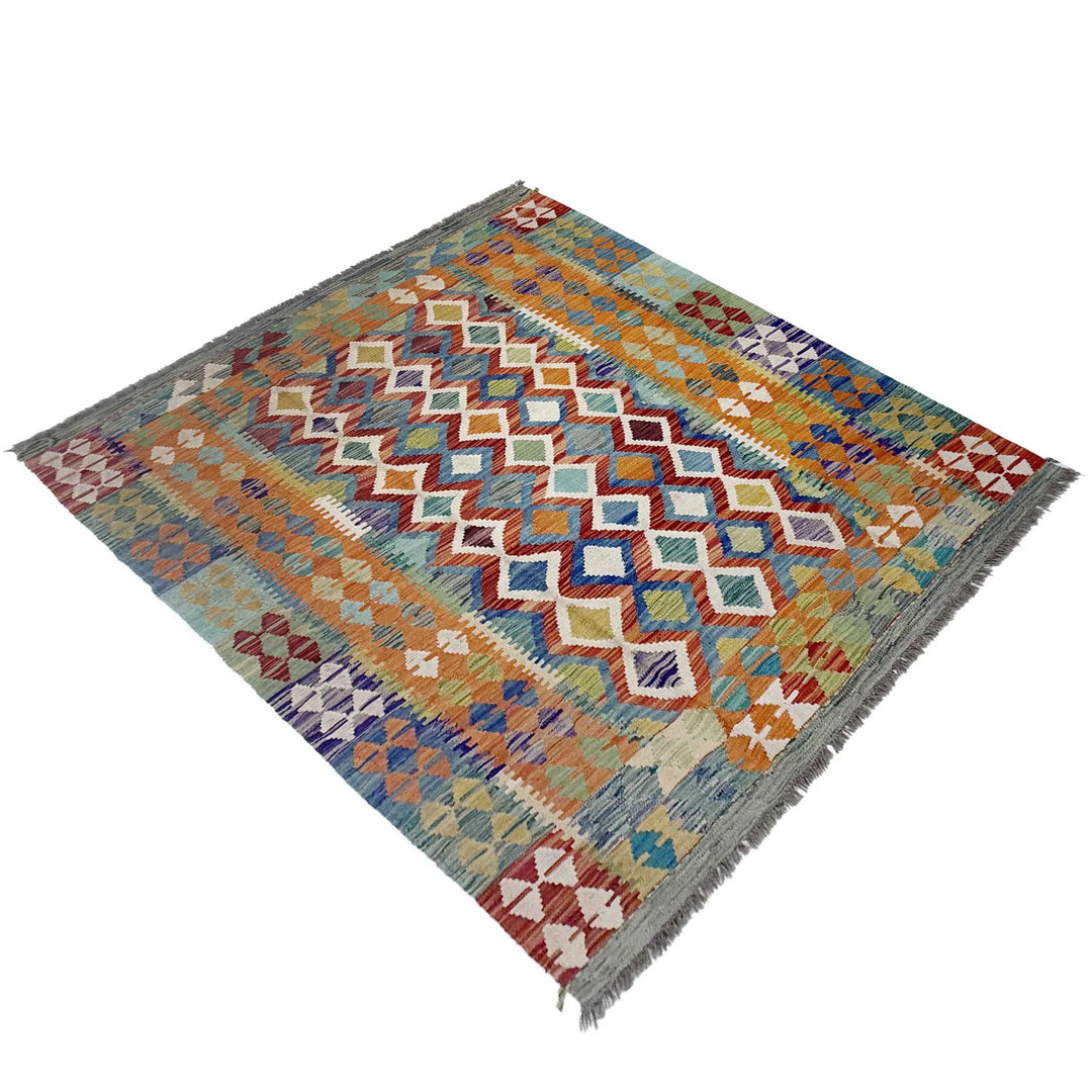 Afghan Vegetable Kilim Rug 4' 10" x 6' 8" Flat-Weave | No. AL880196