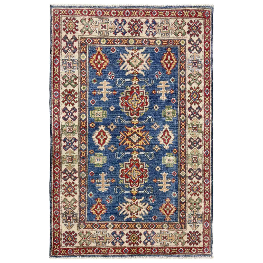 Blue Afghan Kazak Rug 2' 11" x 4' 9" Hand-Knotted | No. AL88046