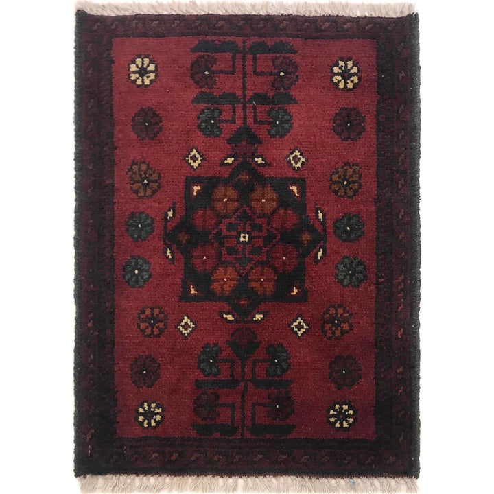 Red Afghan Oriental Doormat 1' 5" x 1' 11" Hand-Knotted | No. AL88091