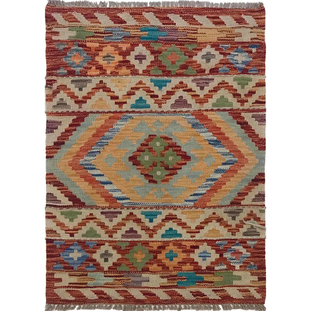 Afghan Vegetable Kilim Rug 2' 0" x 3' 0" Flat-Weave | No. AL88113