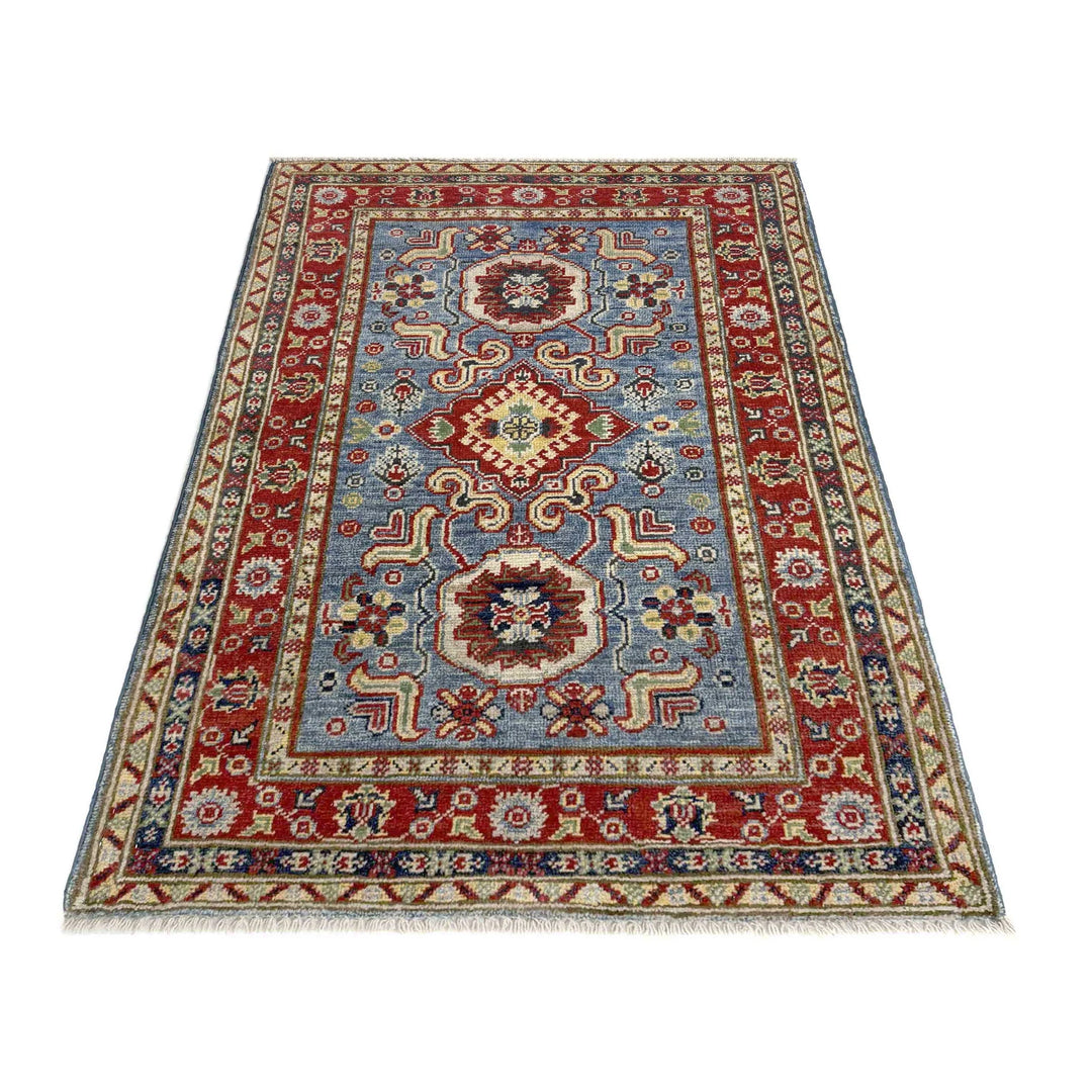 Blue Afghan Kazak Rug 2' 7" x 4' 0" Hand-Knotted | No. AL88122