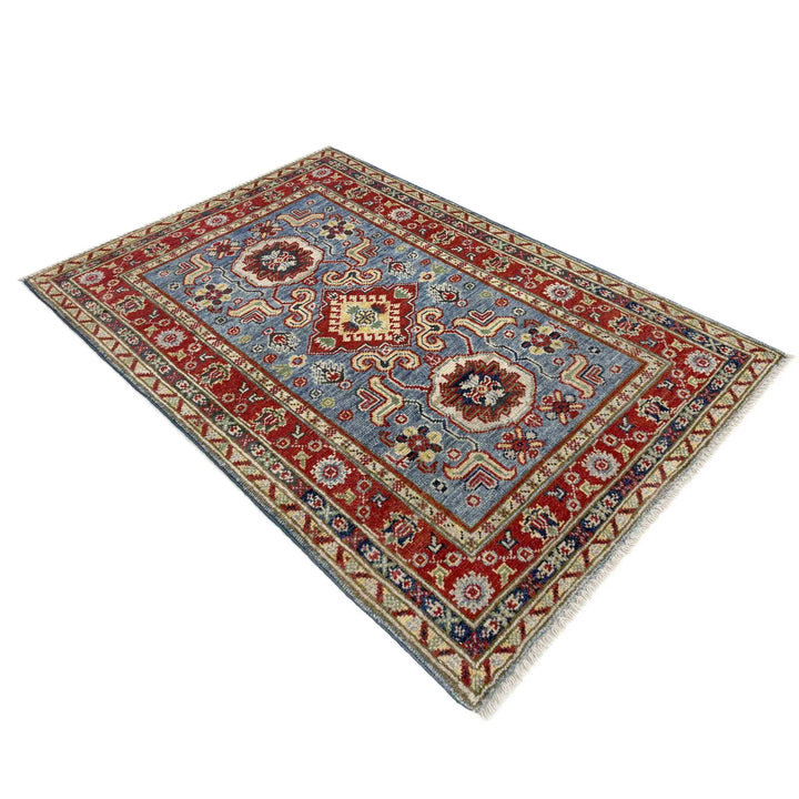 Blue Afghan Kazak Rug 2' 7" x 4' 0" Hand-Knotted | No. AL88122