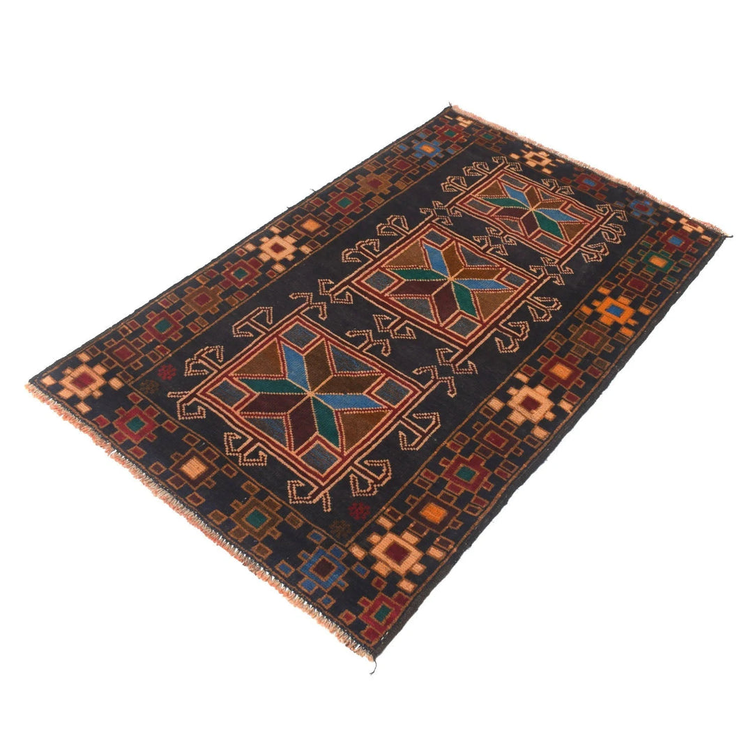 Black Afghan Baluchi Rug 2' 10" x 4' 8" Hand-Knotted | No. AL88136
