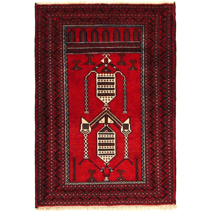 Red Afghan Prayer Rug 2' 10" x 4' 4" Hand-Knotted | No. AL88149