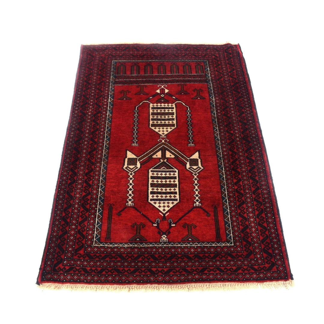 Red Afghan Prayer Rug 2' 10" x 4' 4" Hand-Knotted | No. AL88149