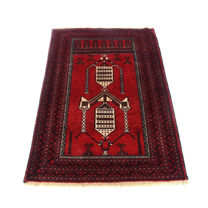Red Afghan Prayer Rug 2' 10" x 4' 4" Hand-Knotted | No. AL88149