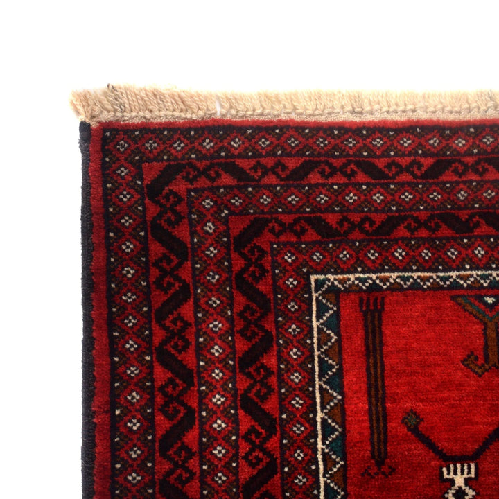 Red Afghan Prayer Rug 2' 10" x 4' 4" Hand-Knotted | No. AL88149