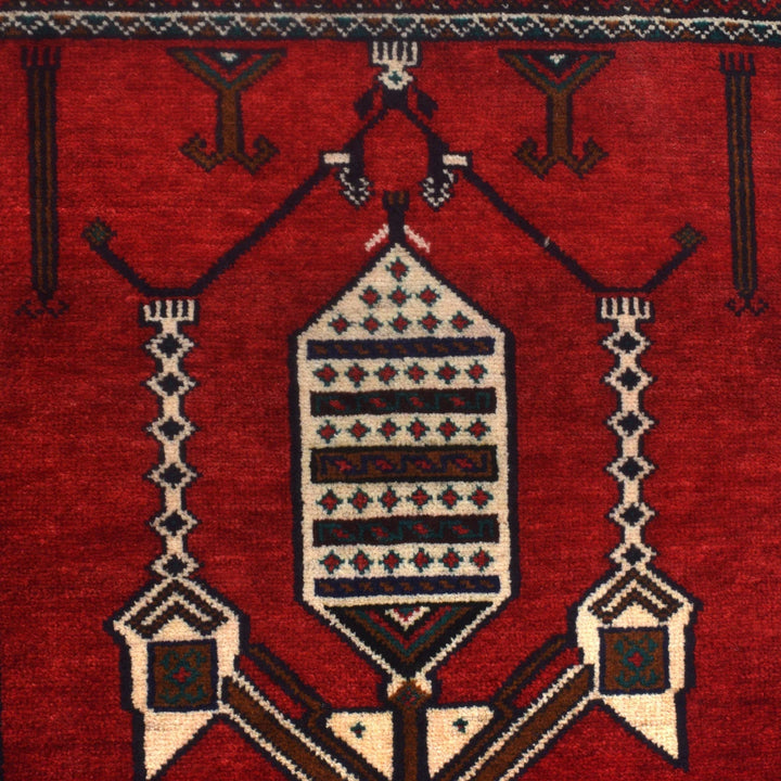Red Afghan Prayer Rug 2' 10" x 4' 4" Hand-Knotted | No. AL88149