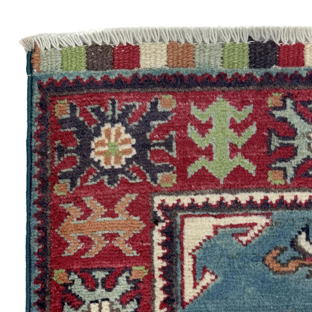 Blue Afghan Kazak Rug 3' 3" x 4' 8" Hand-Knotted | No. AL88151