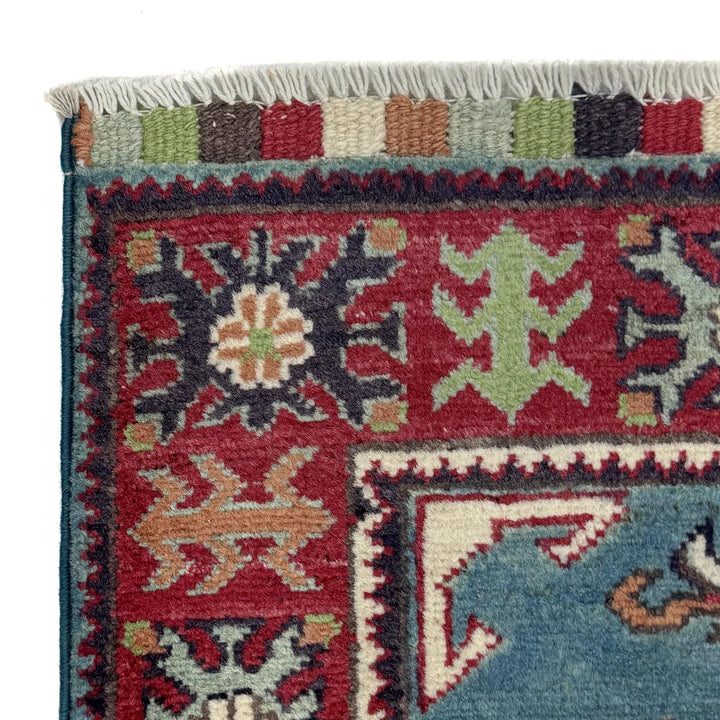 Blue Afghan Kazak Rug 3' 3" x 4' 8" Hand-Knotted | No. AL88151