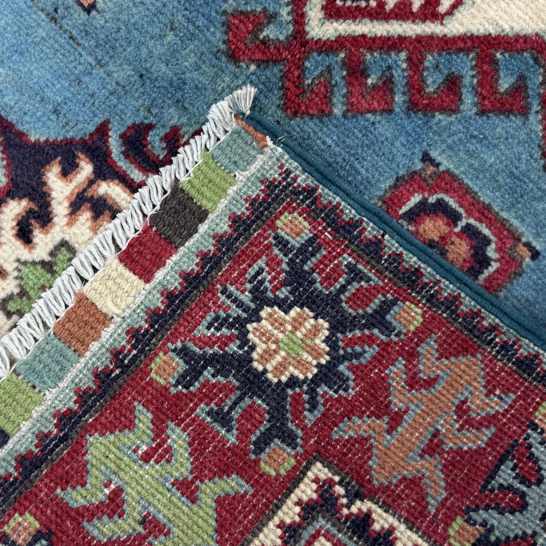 Blue Afghan Kazak Rug 3' 3" x 4' 8" Hand-Knotted | No. AL88151