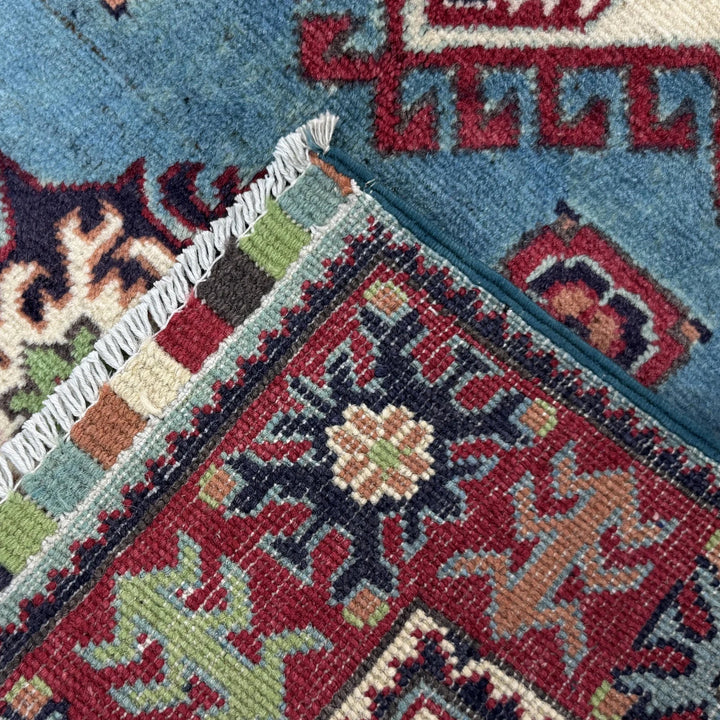 Blue Afghan Kazak Rug 3' 3" x 4' 8" Hand-Knotted | No. AL88151