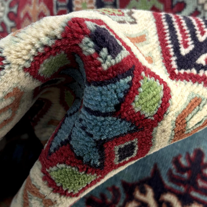 Blue Afghan Kazak Rug 3' 3" x 4' 8" Hand-Knotted | No. AL88151
