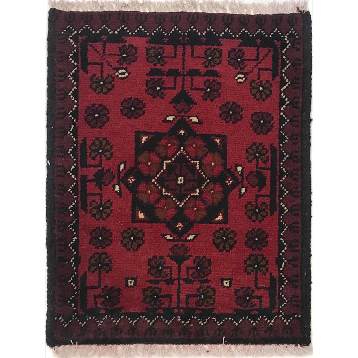 Red Afghan Oriental Doormat 1' 5" x 1' 11" Hand-Knotted | No. AL88160
