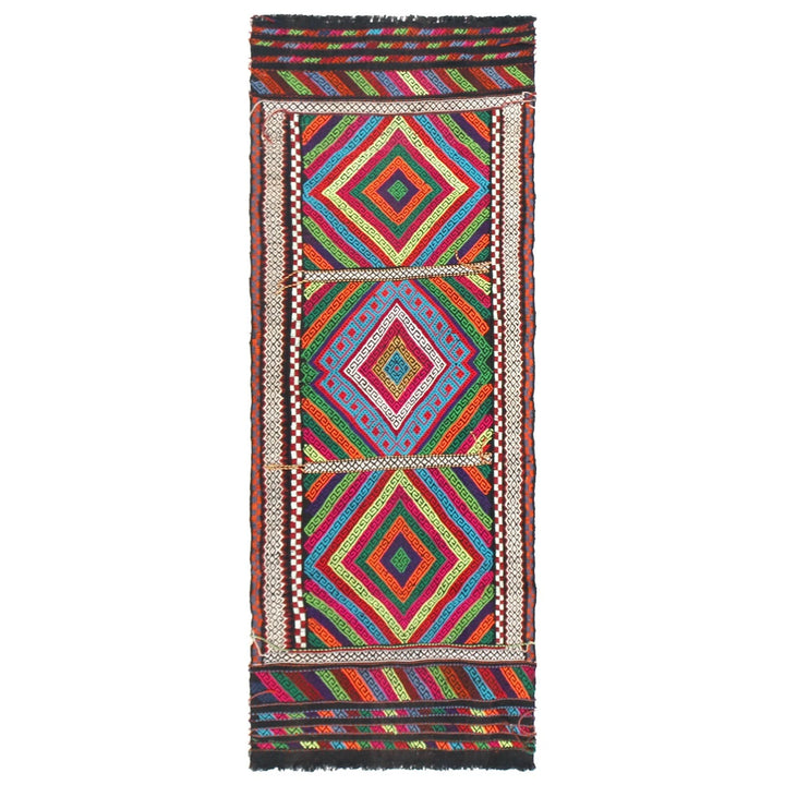 Afghan Suzuni Geometric Rug 2' 6" x 7' 3" Flat-Weave | No. AL88186