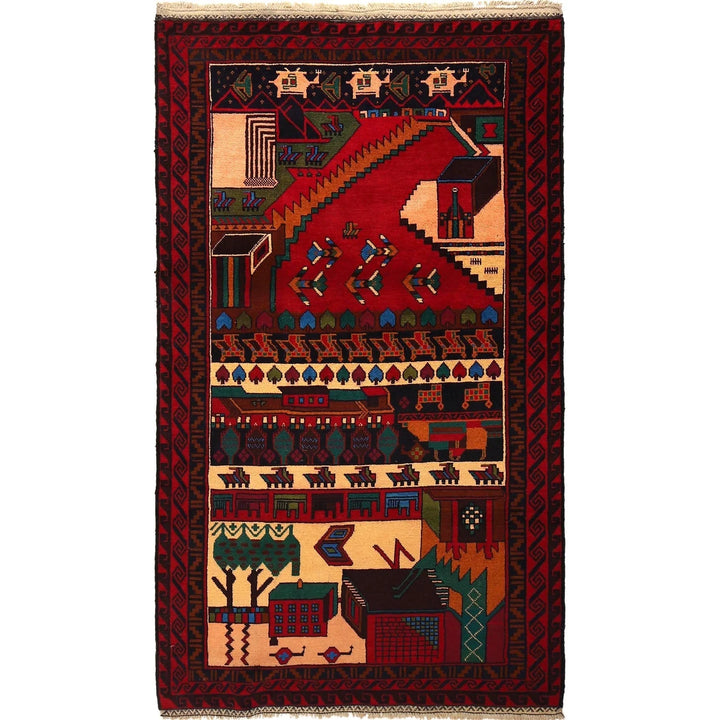 Afghan Pictorial Rug 3' 9" x 6' 7" Hand-Knotted | No. AL88232