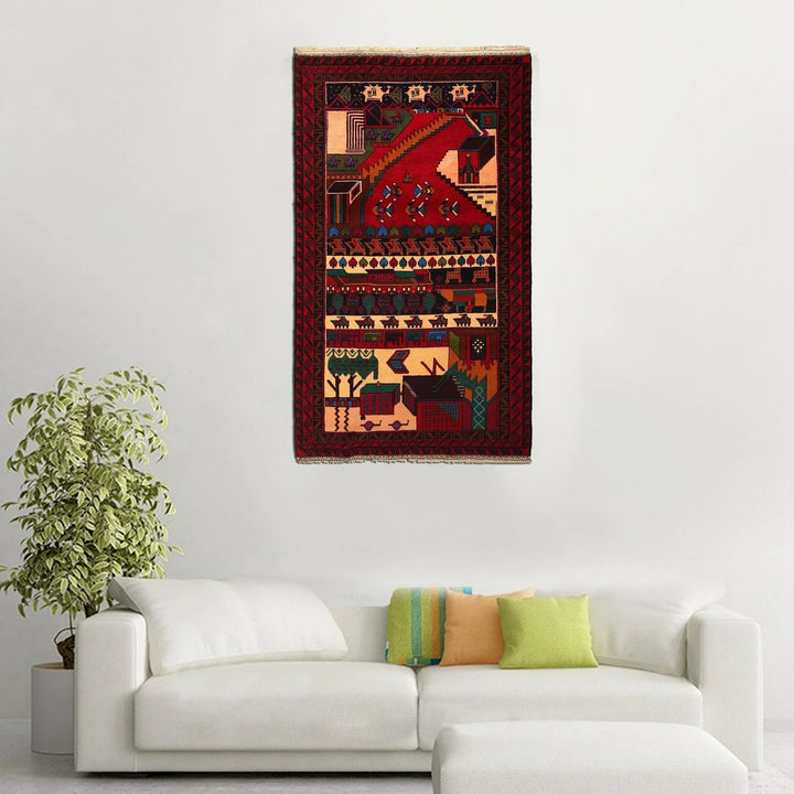 Afghan Pictorial Rug 3' 9" x 6' 7" Hand-Knotted | No. AL88232
