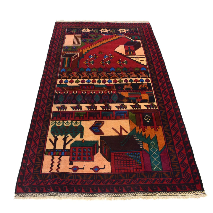 Afghan Pictorial Rug 3' 9" x 6' 7" Hand-Knotted | No. AL88232