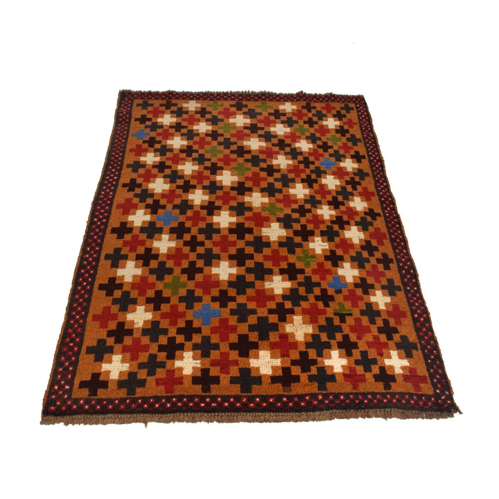 Orange Afghan Baluchi Rug 3' 5" x 4' 11" Hand-Knotted | No. AL88233