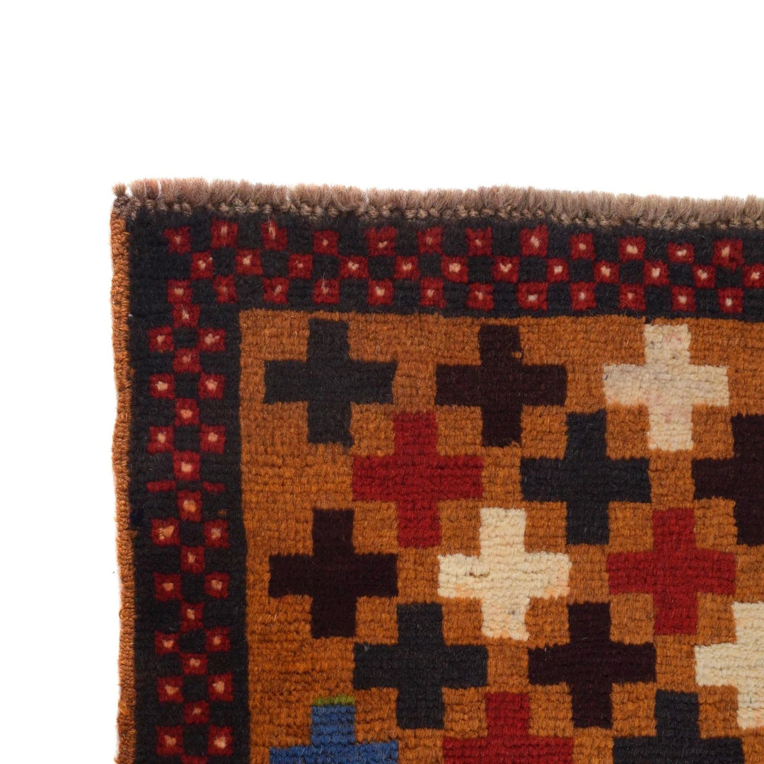 Orange Afghan Baluchi Rug 3' 5" x 4' 11" Hand-Knotted | No. AL88233