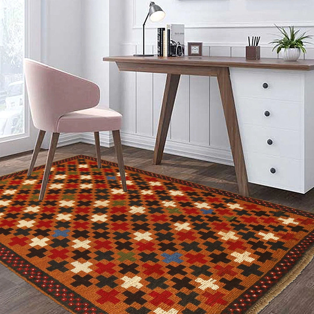 Orange Afghan Baluchi Rug 3' 5" x 4' 11" Hand-Knotted | No. AL88233