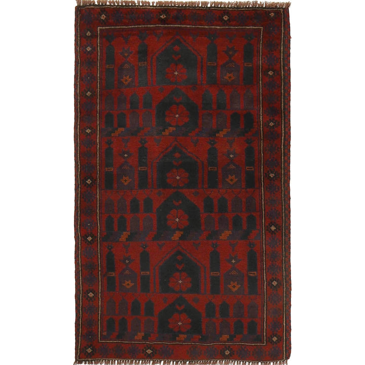 Red Afghan Prayer Rug 2' 10" x 4' 7" Hand-Knotted | No. AL88238