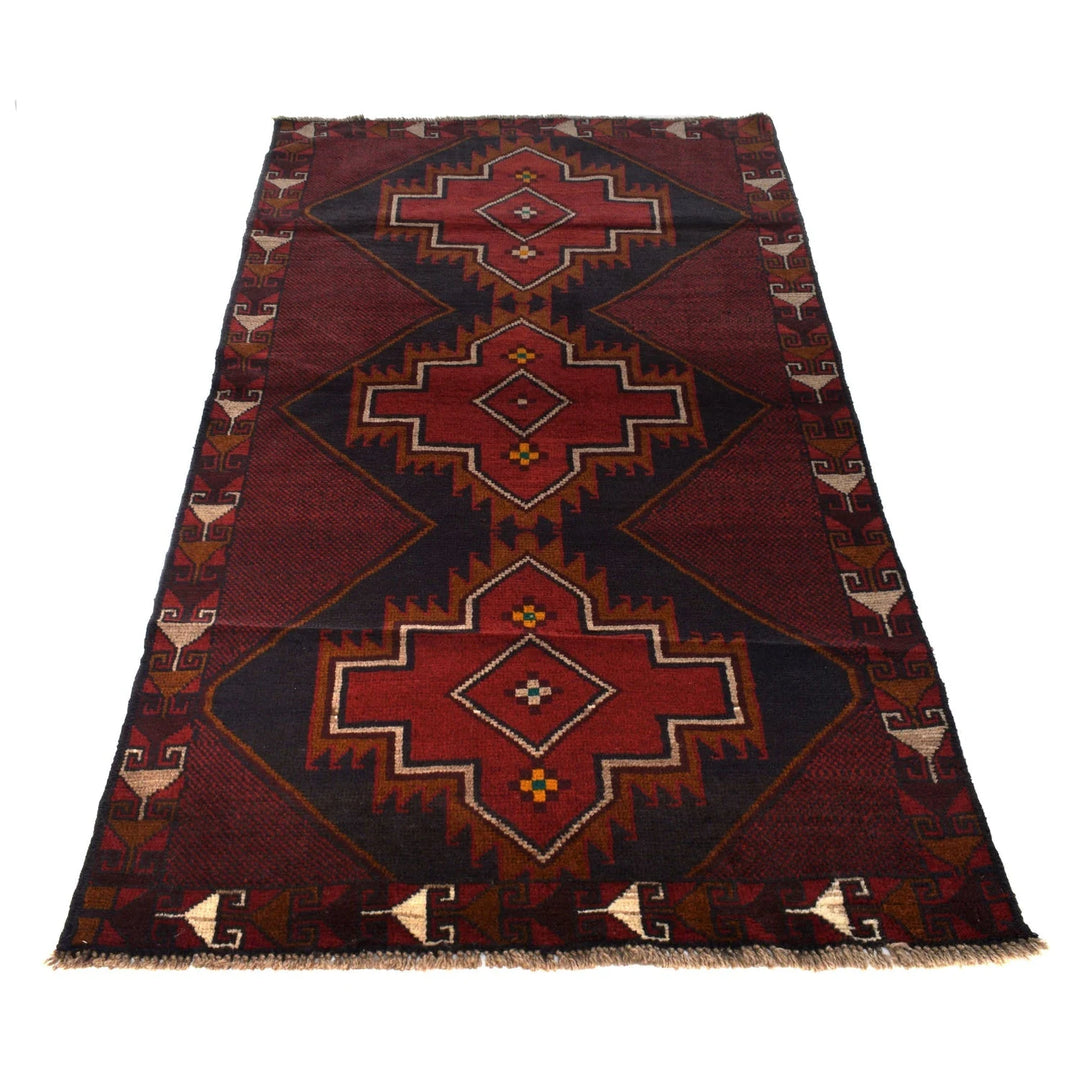 Red Afghan Baluchi Rug 3' 10" x 7' 1" Hand-Knotted | No. AL88328