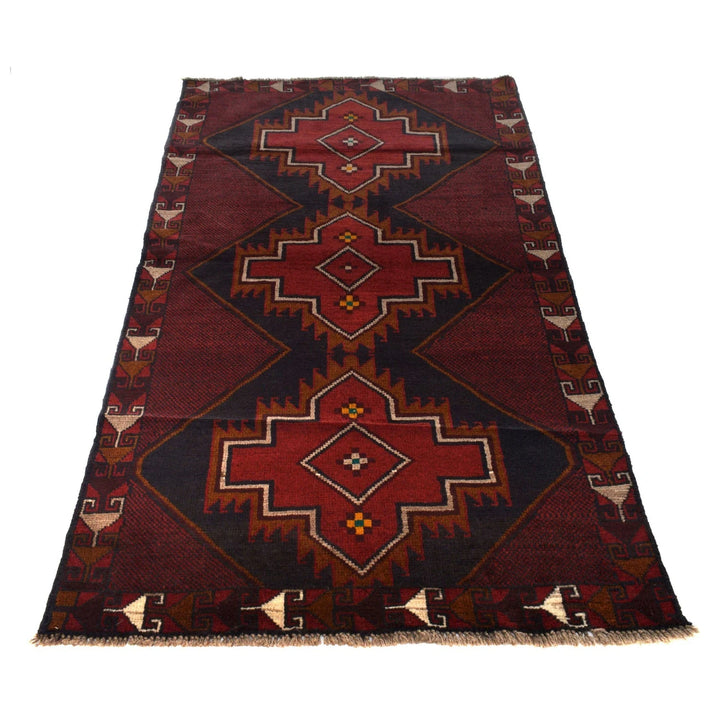 Red Afghan Baluchi Rug 3' 10" x 7' 1" Hand-Knotted | No. AL88328