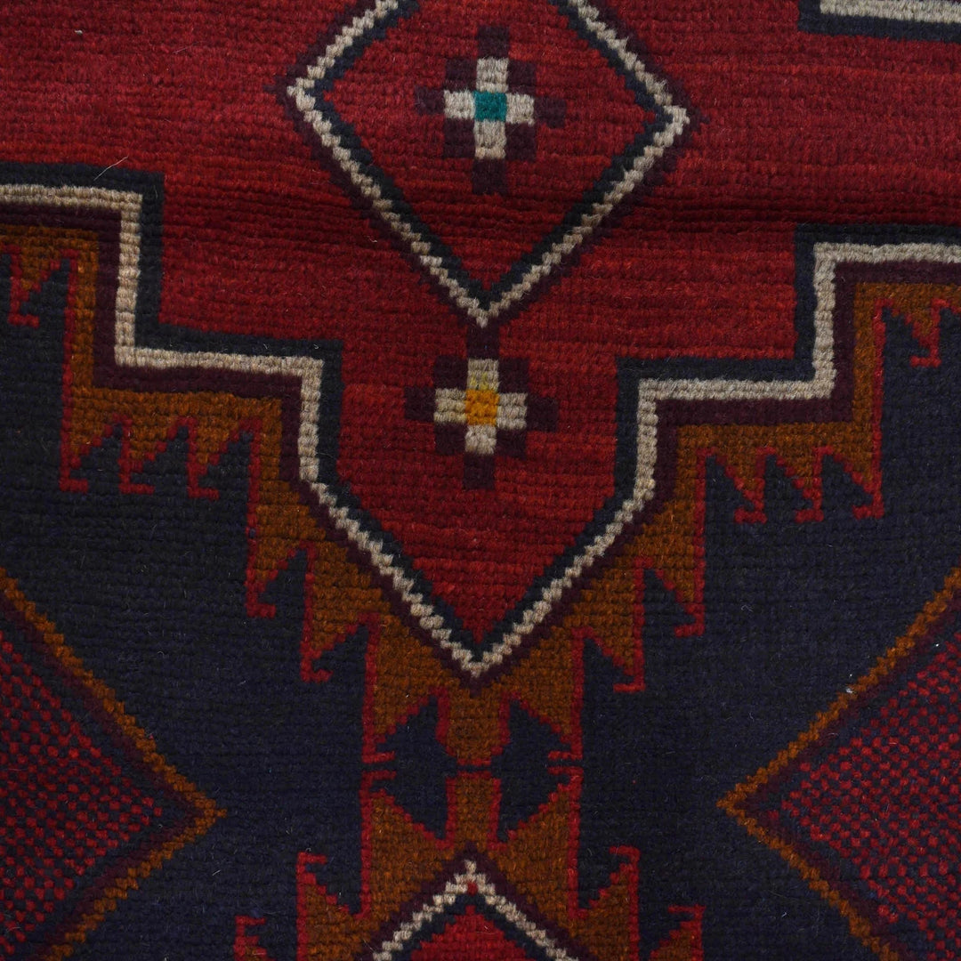Red Afghan Baluchi Rug 3' 10" x 7' 1" Hand-Knotted | No. AL88328