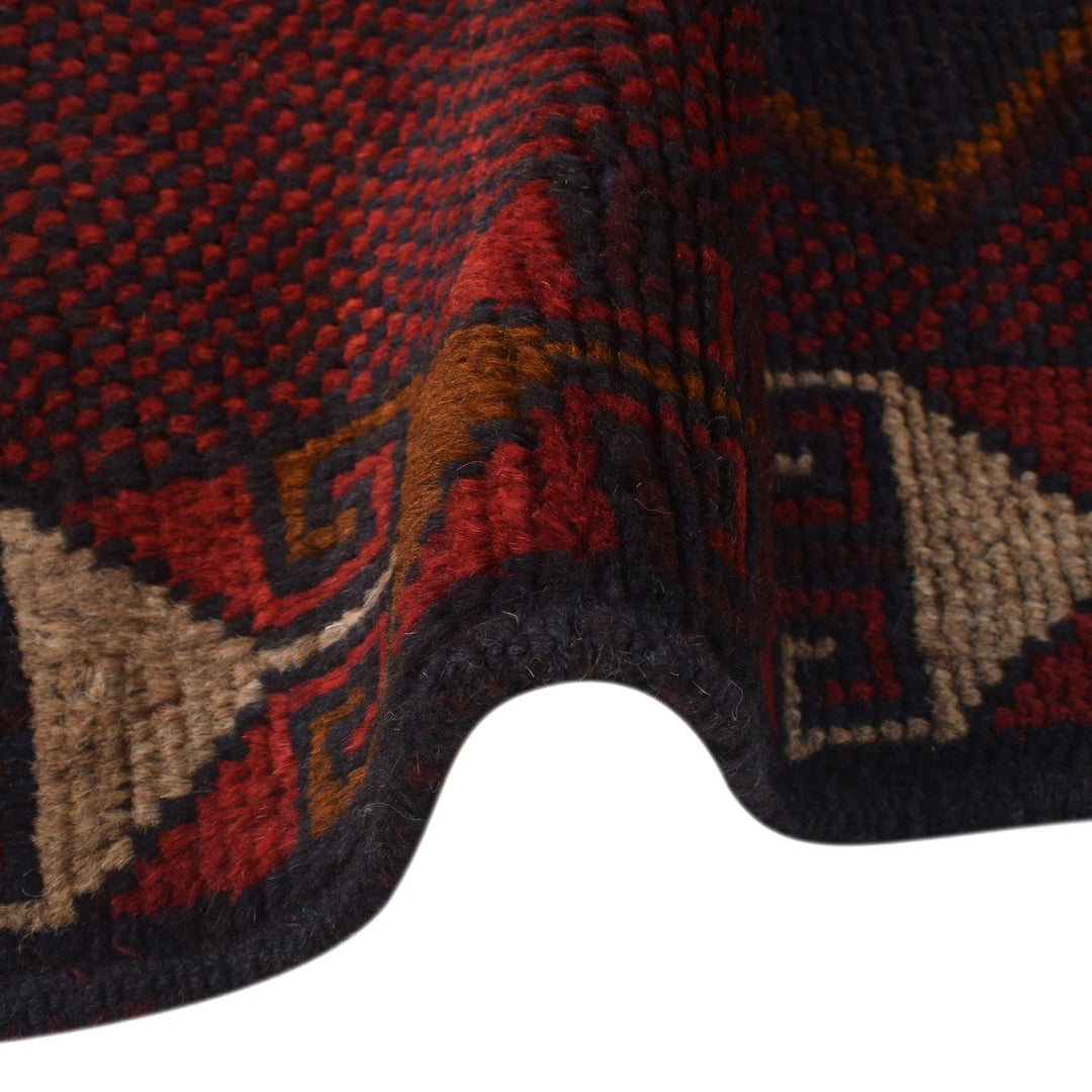Red Afghan Baluchi Rug 3' 10" x 7' 1" Hand-Knotted | No. AL88328