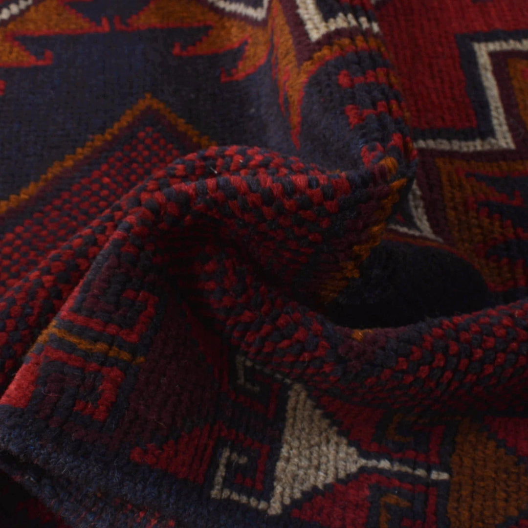 Red Afghan Baluchi Rug 3' 10" x 7' 1" Hand-Knotted | No. AL88328