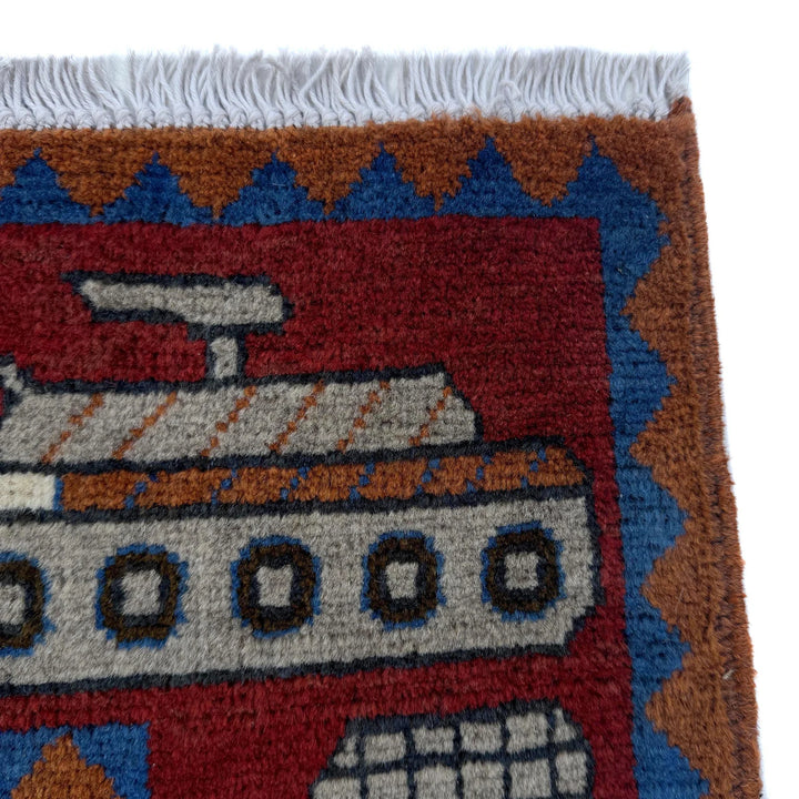 Beige Afghan War Carpet Rug 4' 1" x 5' 9" Hand-Knotted | No. AL88352