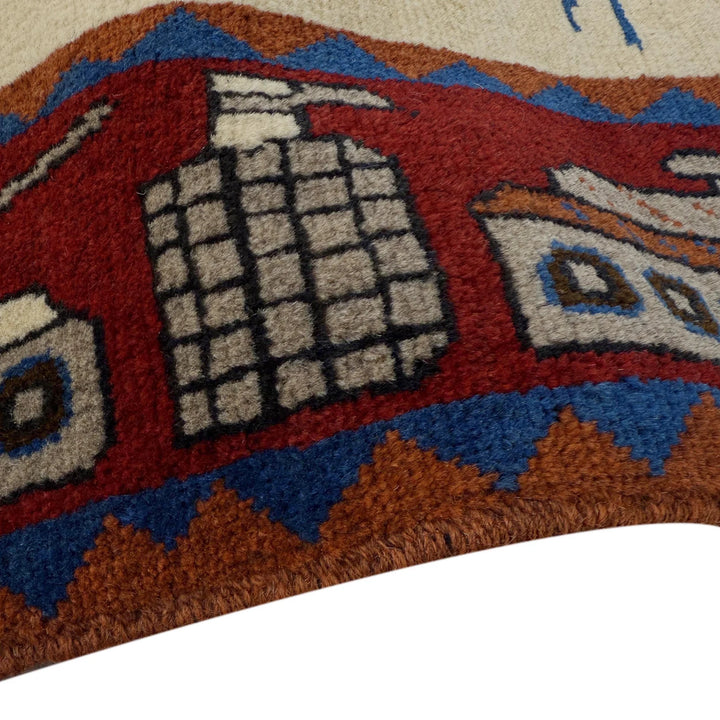 Beige Afghan War Carpet Rug 4' 1" x 5' 9" Hand-Knotted | No. AL88352