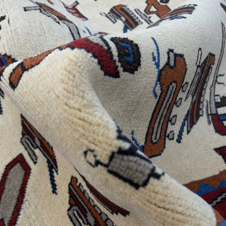 Beige Afghan War Carpet Rug 4' 1" x 5' 9" Hand-Knotted | No. AL88352