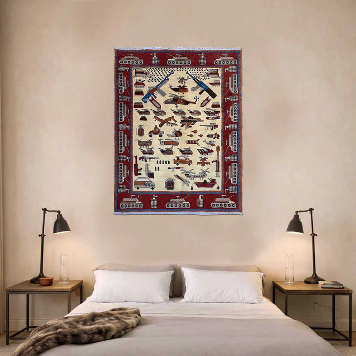 Beige Afghan War Carpet Rug 4' 1" x 5' 9" Hand-Knotted | No. AL88352