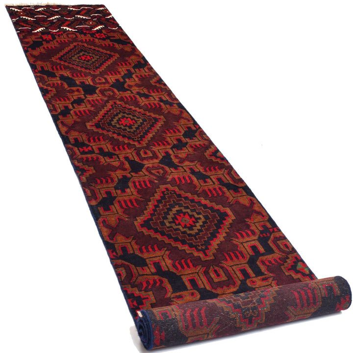 Afghan Baluchi Rug 2'2" x 12'11" Hand-Knotted | No. AL88397