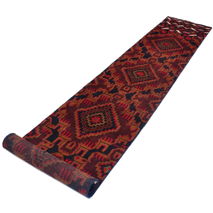 Afghan Baluchi Rug 2'2" x 12'11" Hand-Knotted | No. AL88397