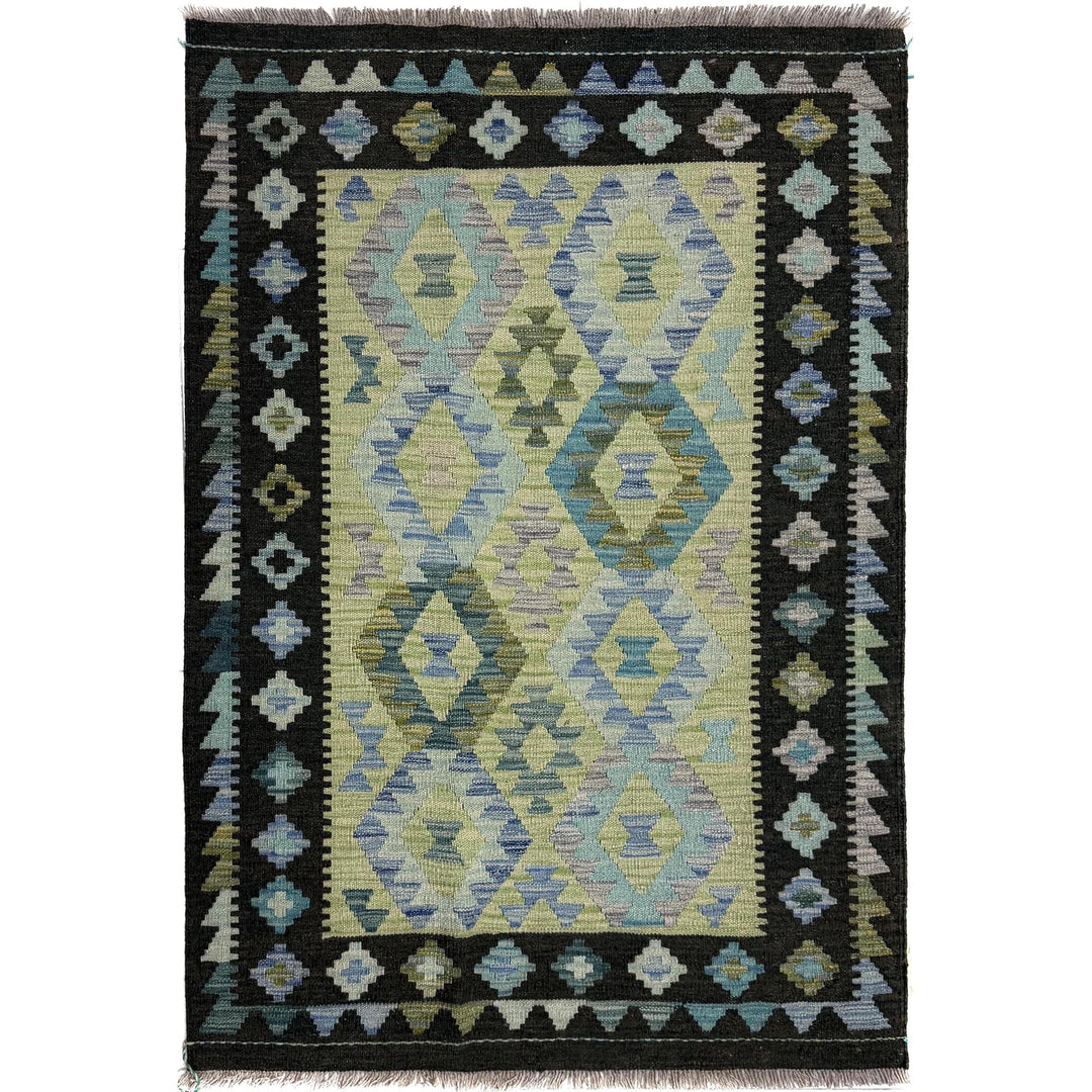 Multicolor Afghan Vegetable Kilim Rug 3' 5" x 4' 10" Flat-Weave | No. AL88416