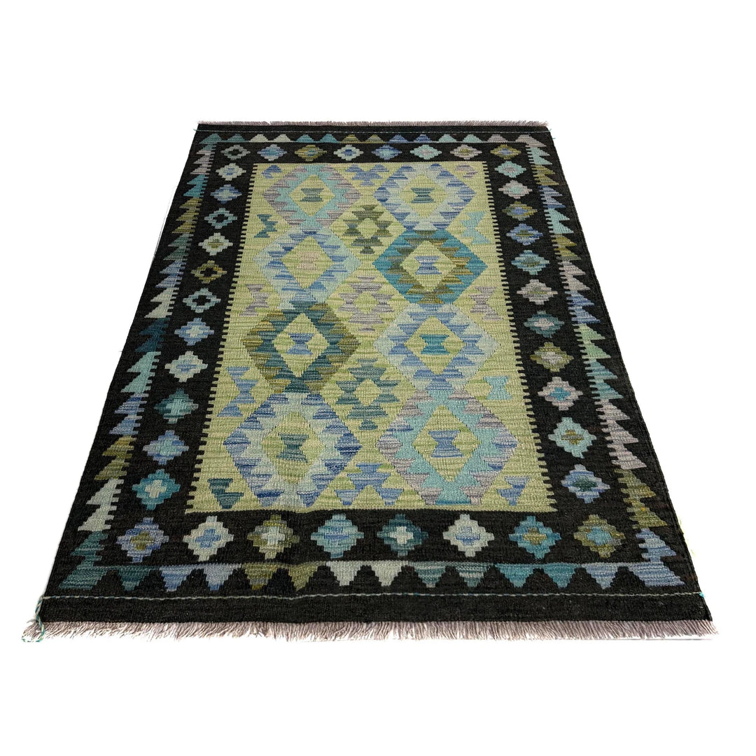 Multicolor Afghan Vegetable Kilim Rug 3' 5" x 4' 10" Flat-Weave | No. AL88416