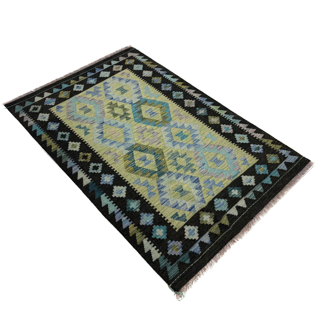 Multicolor Afghan Vegetable Kilim Rug 3' 5" x 4' 10" Flat-Weave | No. AL88416