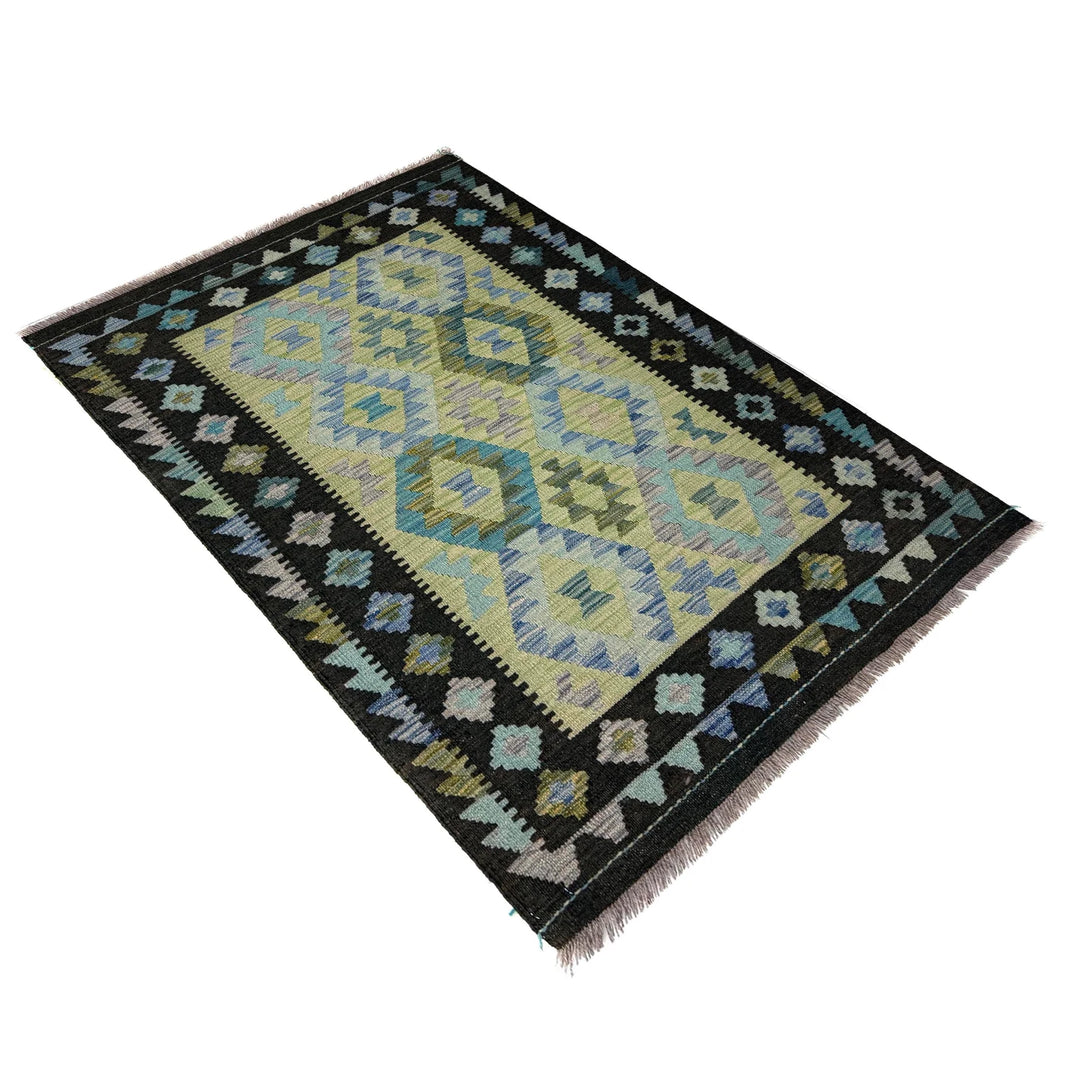 Multicolor Afghan Vegetable Kilim Rug 3' 5" x 4' 10" Flat-Weave | No. AL88416