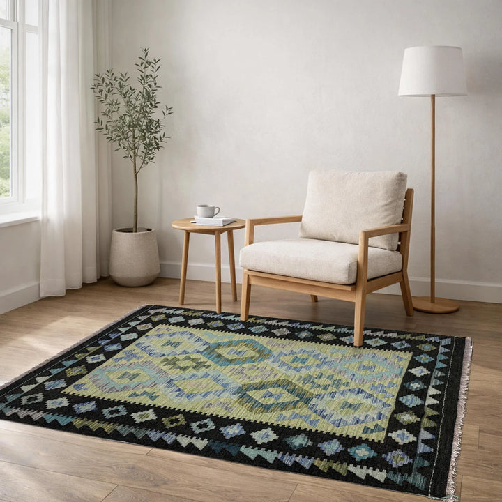 Multicolor Afghan Vegetable Kilim Rug 3' 5" x 4' 10" Flat-Weave | No. AL88416
