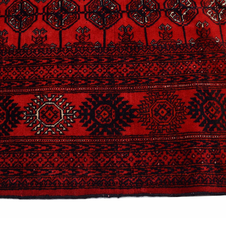 Red Afghan Bokhara Rug 6' 4" x 9' 7" Hand-Knotted | No. AL88462