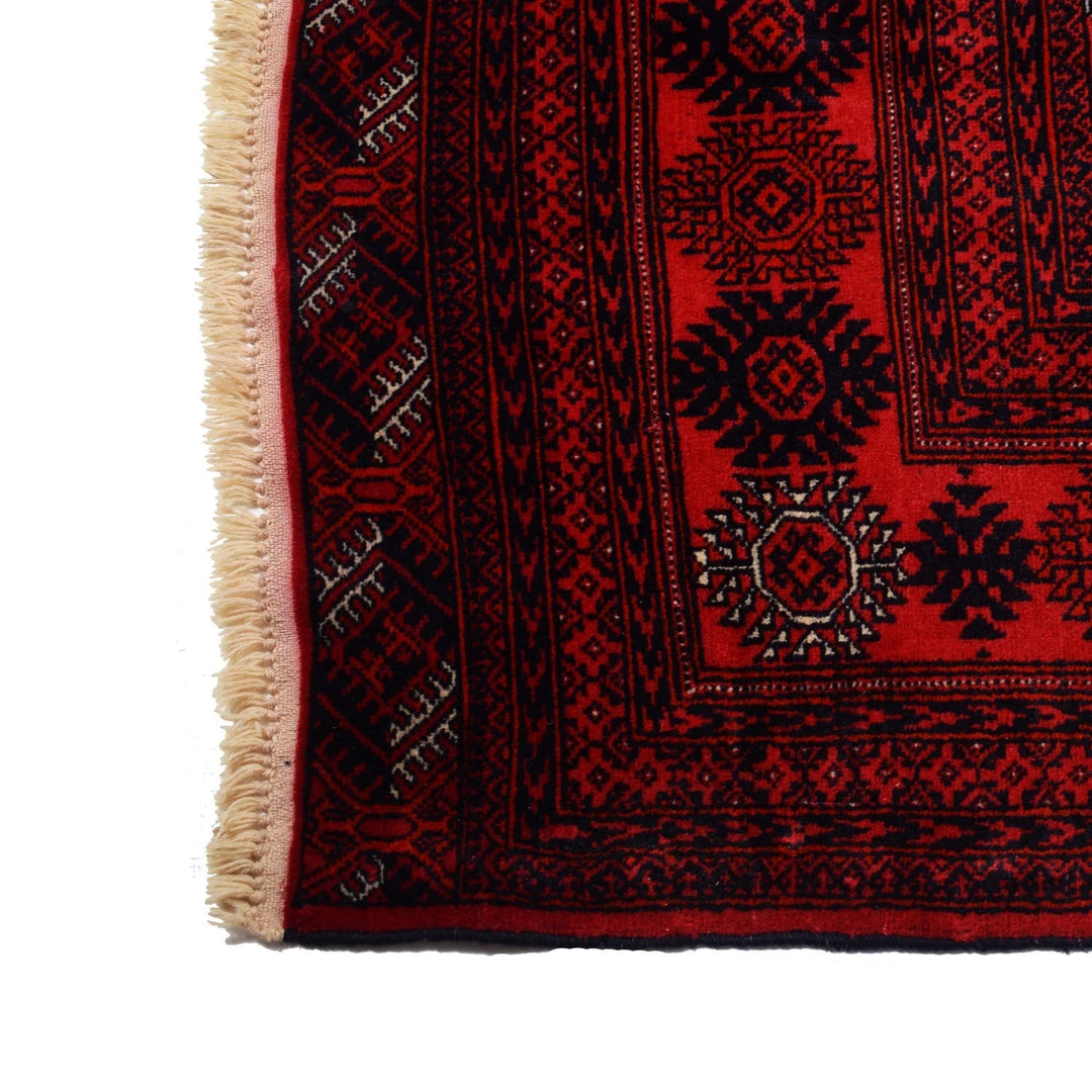Red Afghan Bokhara Rug 6' 4" x 9' 7" Hand-Knotted | No. AL88462