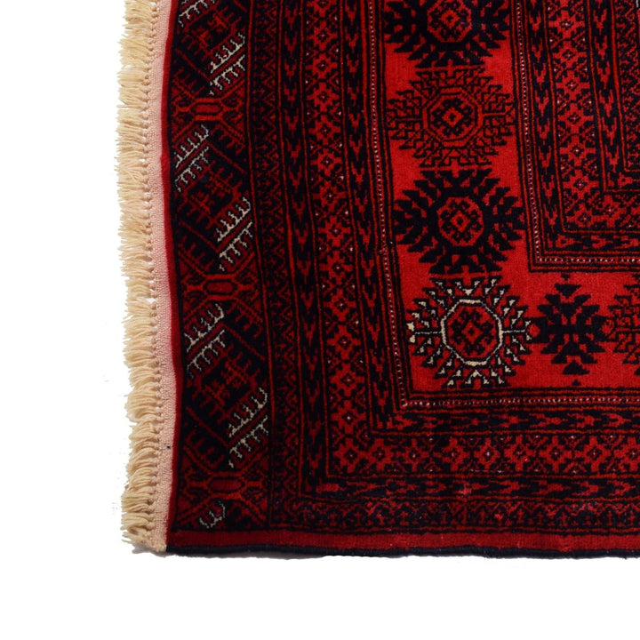 Red Afghan Bokhara Rug 6' 4" x 9' 7" Hand-Knotted | No. AL88462