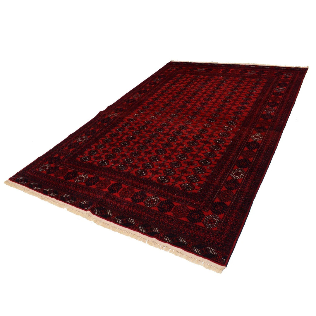 Red Afghan Bokhara Rug 6' 4" x 9' 7" Hand-Knotted | No. AL88462