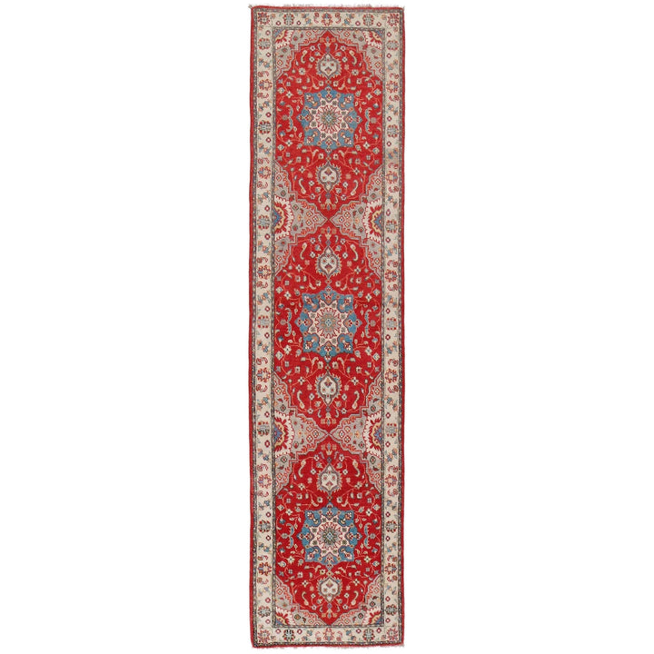 Red Afghan Kazak Rug 2' 6" x 10' 11" Hand-Knotted | No. AL88496