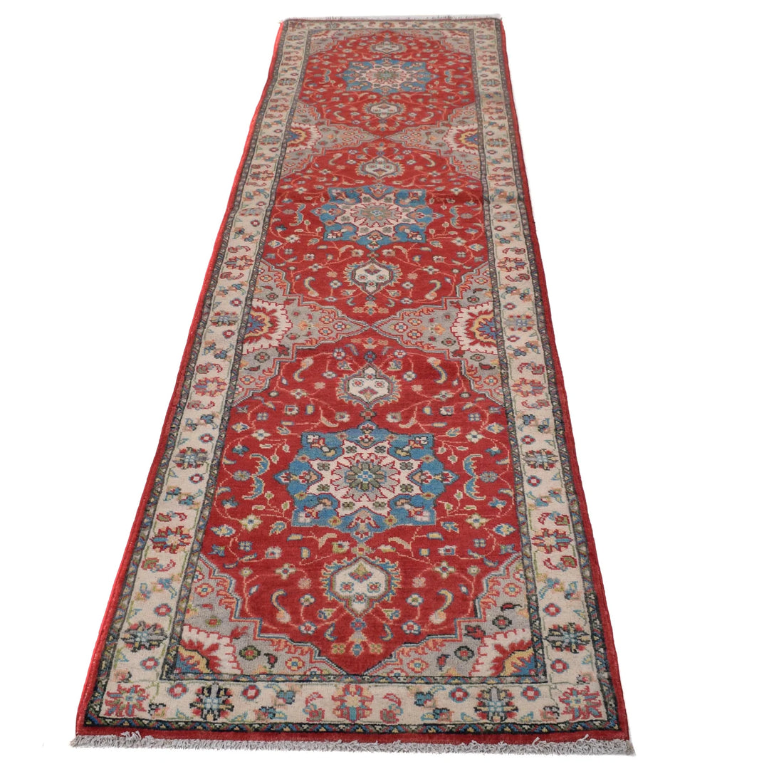Red Afghan Kazak Rug 2' 6" x 10' 11" Hand-Knotted | No. AL88496