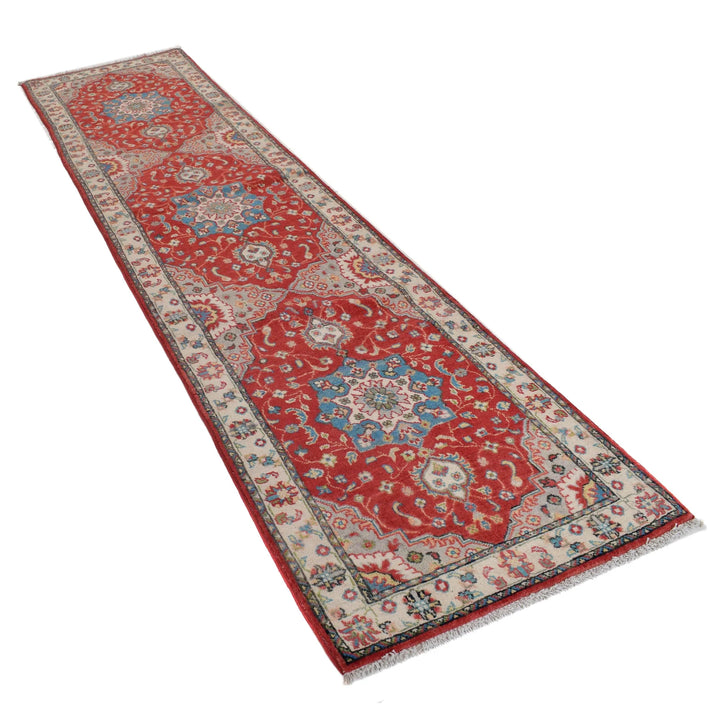 Red Afghan Kazak Rug 2' 6" x 10' 11" Hand-Knotted | No. AL88496