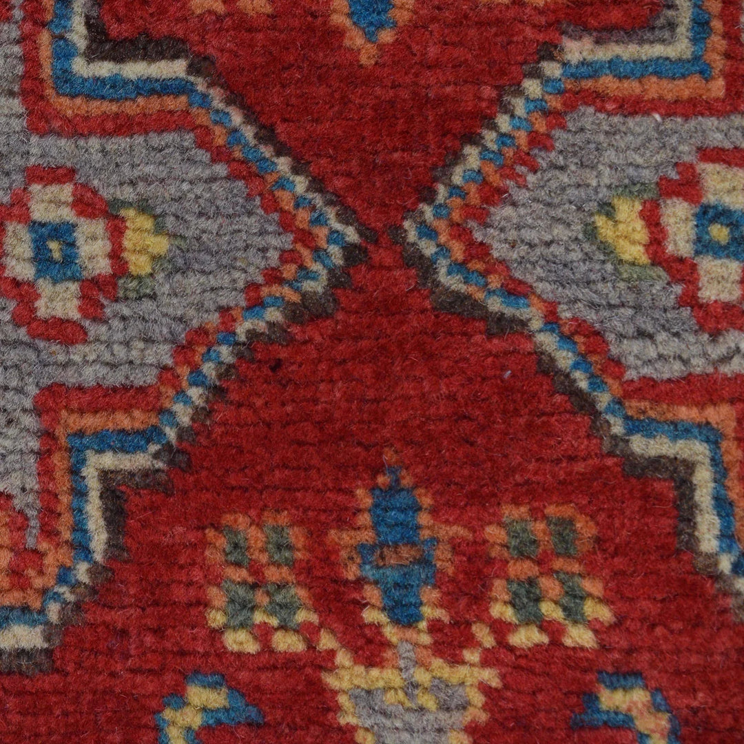 Red Afghan Kazak Rug 2' 6" x 10' 11" Hand-Knotted | No. AL88496